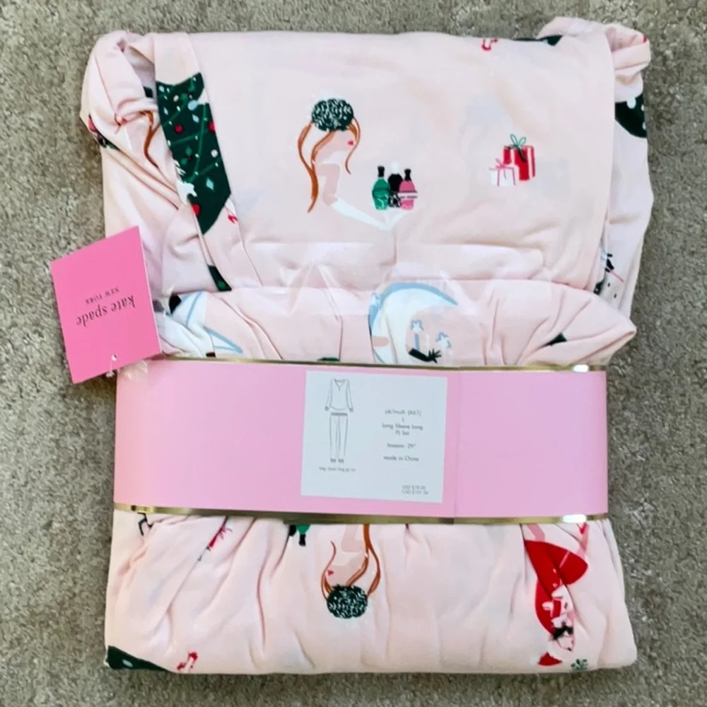 NWT Kate Spade Brushed Jersey Jogger PJ Set Size L Luxurious Lounge Whimsical